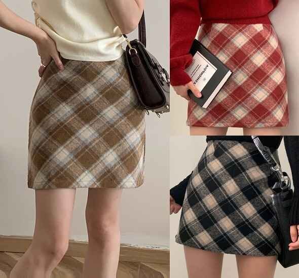 ミニスカート タイトスカート チェック柄 シンプル カジュアル ギンガムチェック 格子柄 かわいい M ブラウン拍卖
