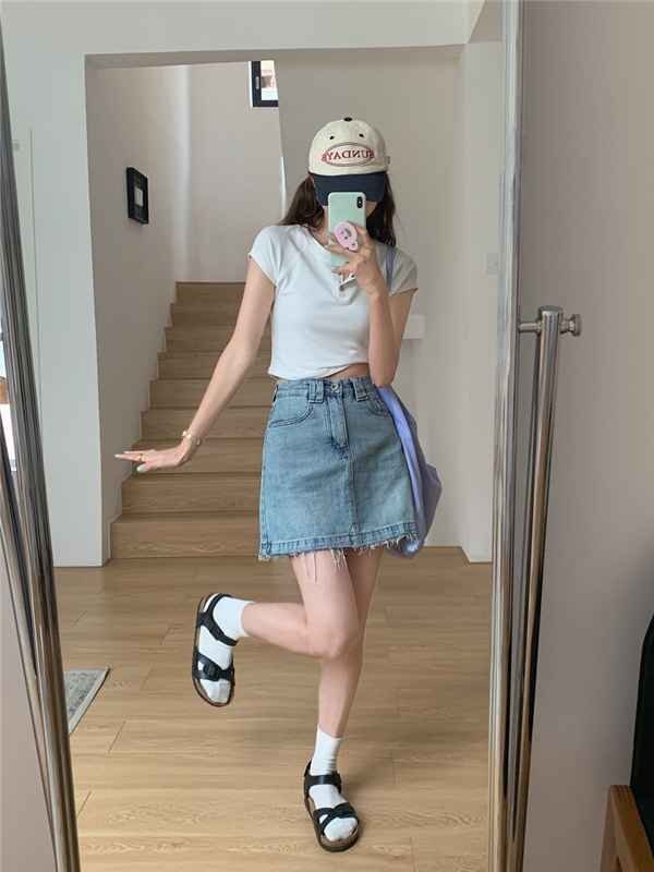 デニムスカート ミニスカート 夏 カジュアル レディース S ブルー拍卖