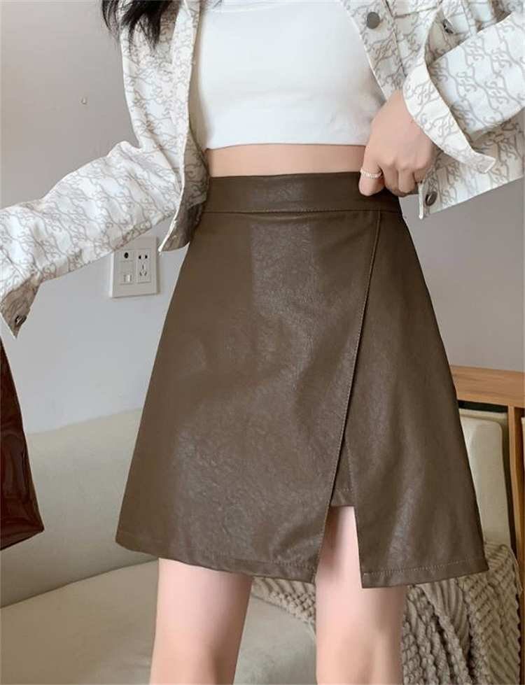ミニスカート 革スカート レディース フェイクレザー PUレザー きれいめ シンプル 無地 キュロット スカート M コーヒー拍卖