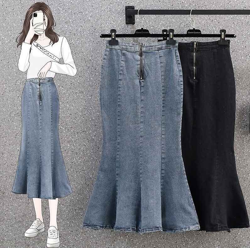 全2色 デニムスカート マチャプチャレ フリル スリット スリム 着痩せ デニム 【大きいサイズあり】 2XL ブルー拍卖