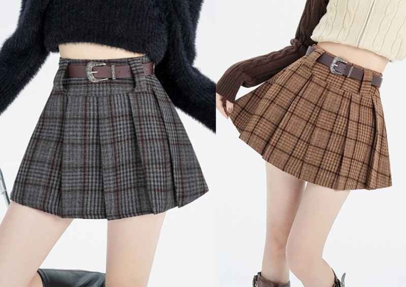 ミニスカート チェック柄 格子柄 ギンガムチェック 学生服風 かわいい ボトムス 秋冬 S ブラウン拍卖