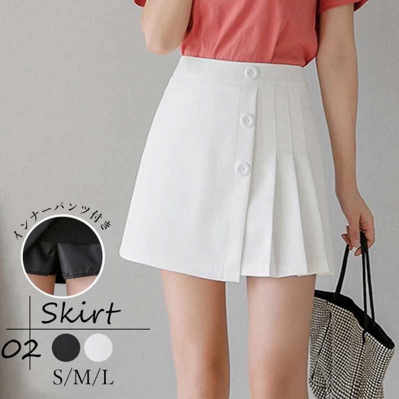 プリーツスカート レディース インナーパンツ付き ミニスカート ショート丈 M ブラック拍卖