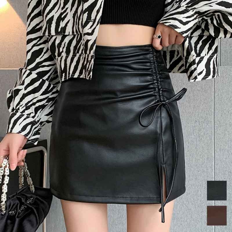 レザータイトスカートスリットミニスカート L ブラック拍卖