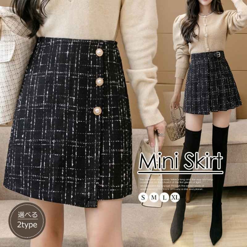 ツイード風ミニスカートインナーパンツ付き M A(ベルト)/ブラック拍卖