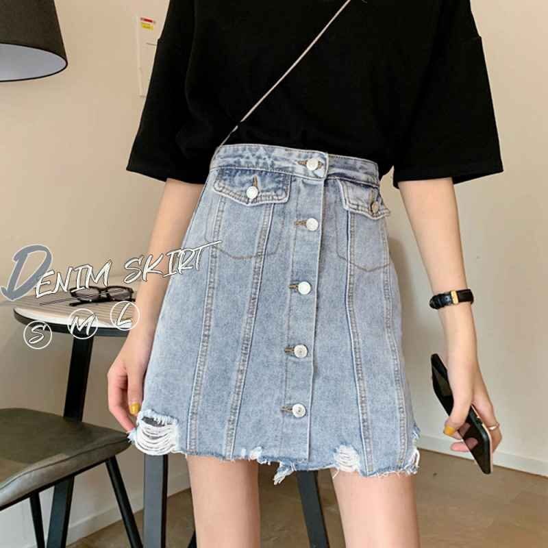 ダメージ加工 デニムスカート レディース ハイウエスト ミニスカート 着やせ L サックス拍卖