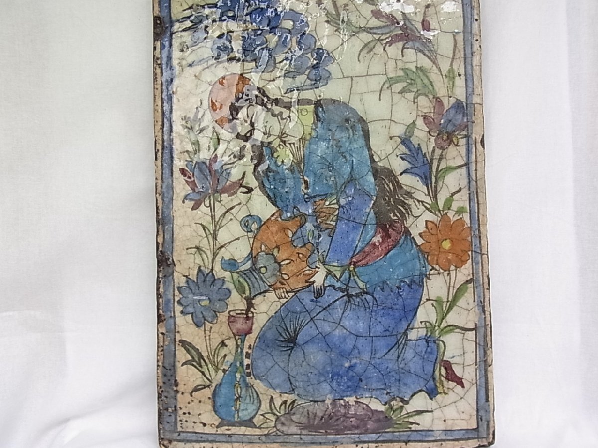 旧い?★陶製壁飾りにわなりません:※正確な年代解らず:寸法縦33.5cm横24cm厚み20mm総重量28mm:裏側壁飾り用フック無日本瀬では無し拍卖