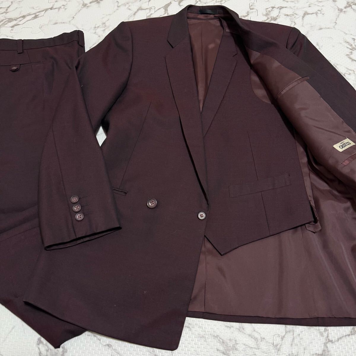 希少/Y6/L相当/セストア MEN’S cestoa ダブル スリーピース スーツ セットアップ メンズ ボルドー 赤 ワインレッド パーティ ベスト拍卖