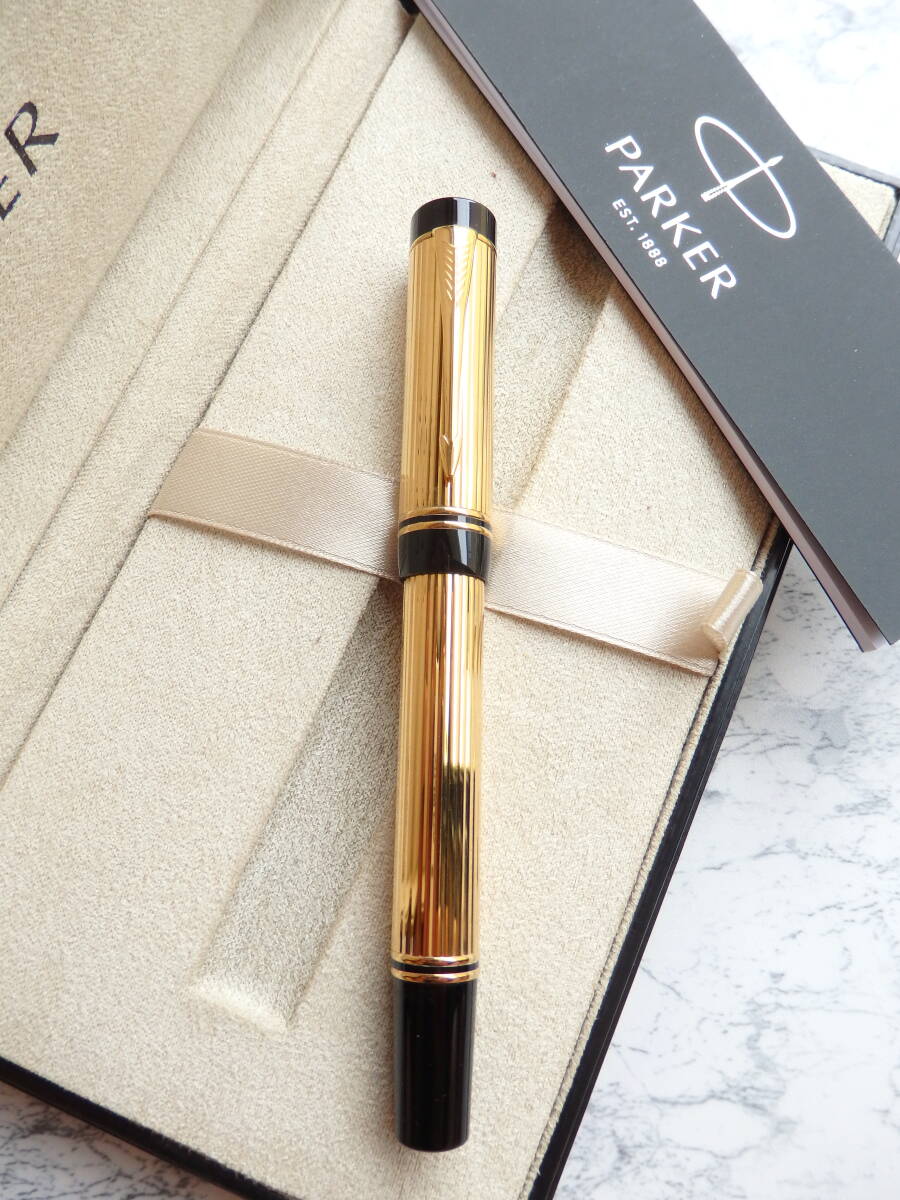 ◆【極上物】パーカー デュオフォールド ゴールドプレーテッド・インターナショナル万年筆 ペン先:18K750ソリッドゴールド X拍卖