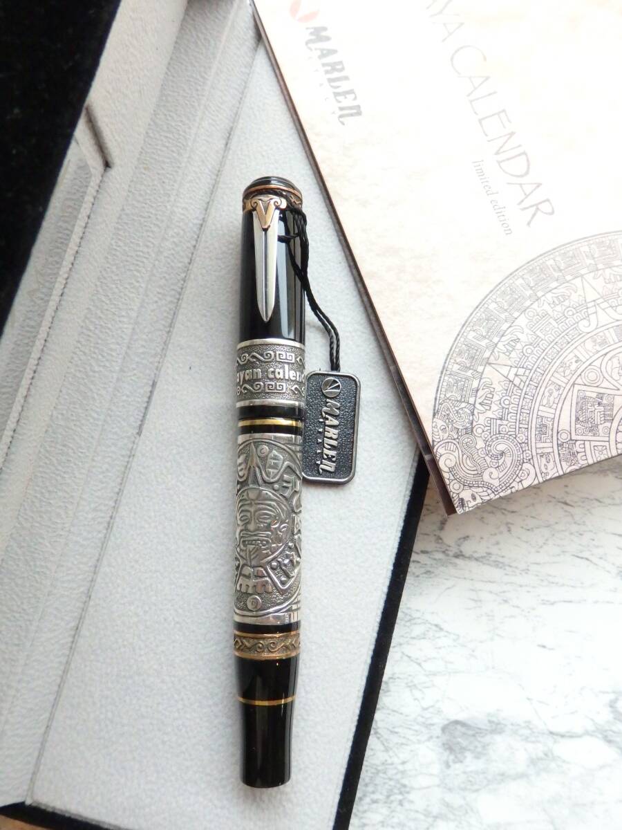 ◆【新品・未使用】【正規品】マーレン 限定万年筆 マヤ暦 シルバー ペン先:18金750ソリッドゴールド M 拍卖