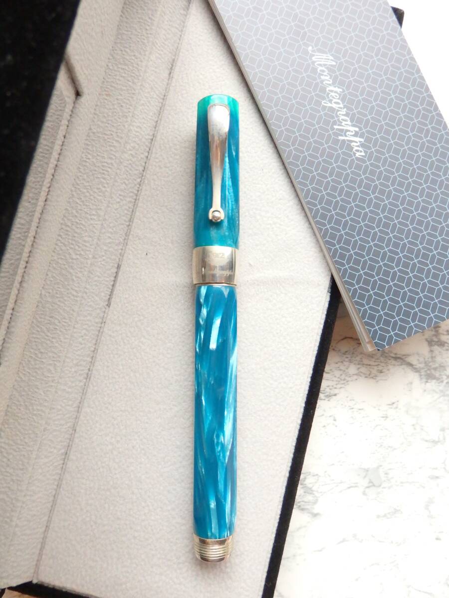 ◆【送料410円】モンテグラッパ イタリアンプレシャスセルロイド製 シンフォニー ブルー万年筆 ペン先:18K750 F拍卖