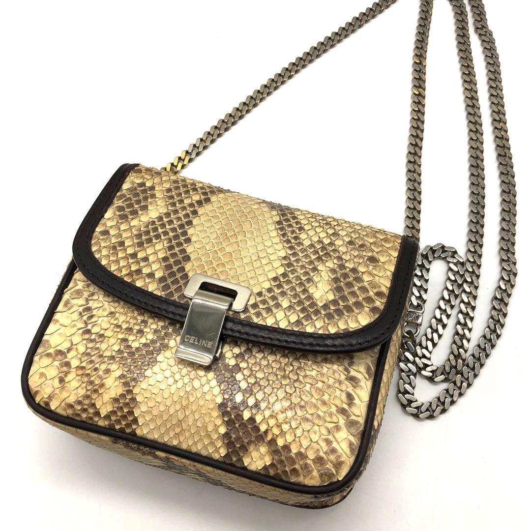 【極希少】CELINE セリーヌ ミニショルダーバッグ ポーチ ポシェット チェーン エキゾチックレザー パイソン コンパクト 肩掛け 斜めがけ拍卖