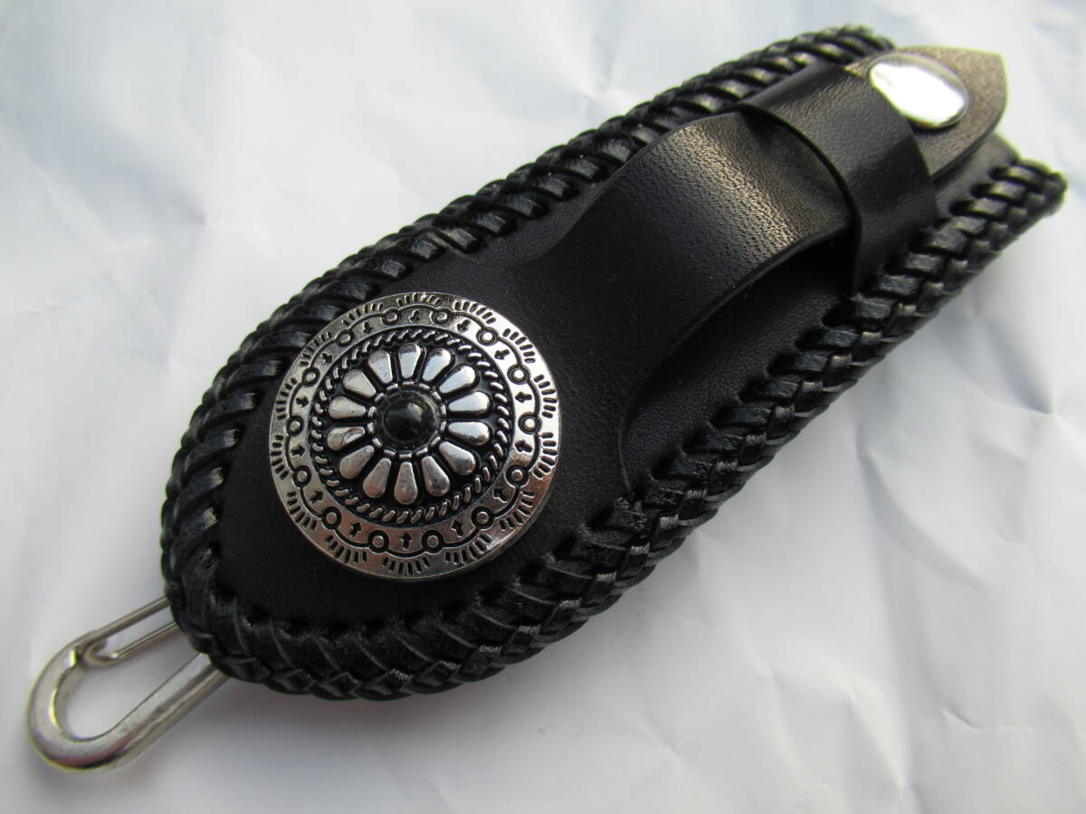 栃木レザー製 サドルレザー 黒 キャップホルダー付ベルトキーホルダー ハーレー アメリカン バイク拍卖