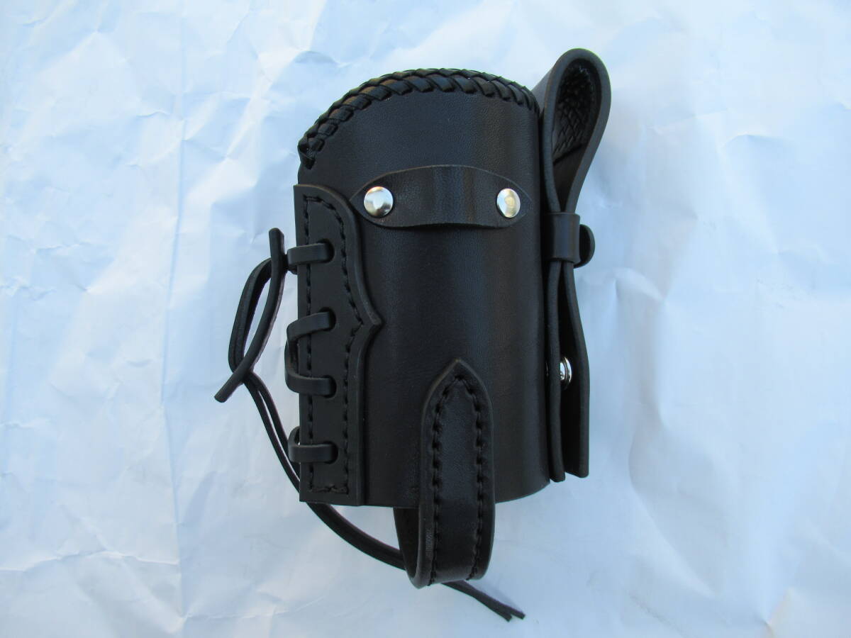 栃木レザー製 サドルレザーブラック ドリンクホルダー ハンドルバータイプ ベルトタイプ ハーレー アメリカン バイク拍卖