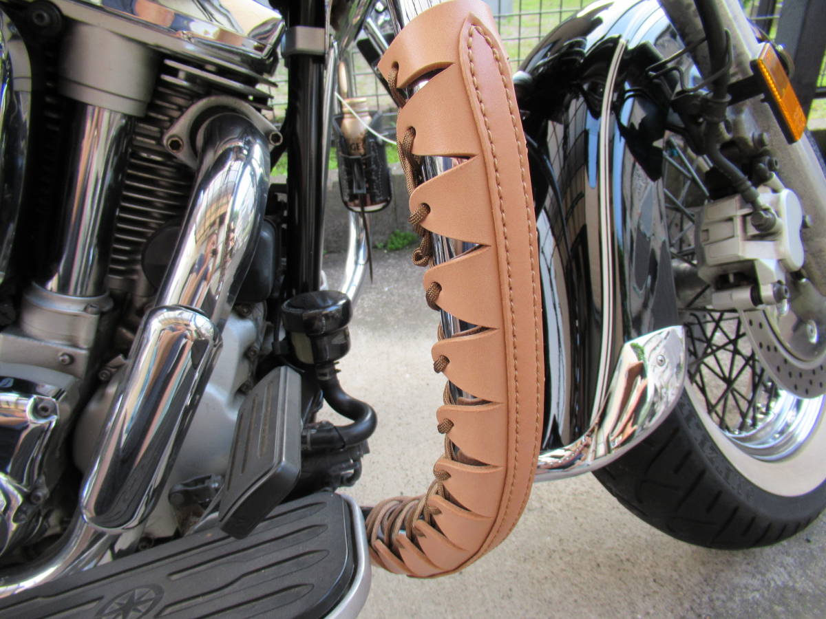 栃木レザー製サドルレザー ナチュラル エンジンガードカバー(左右セット) ハーレー アメリカン バイク拍卖