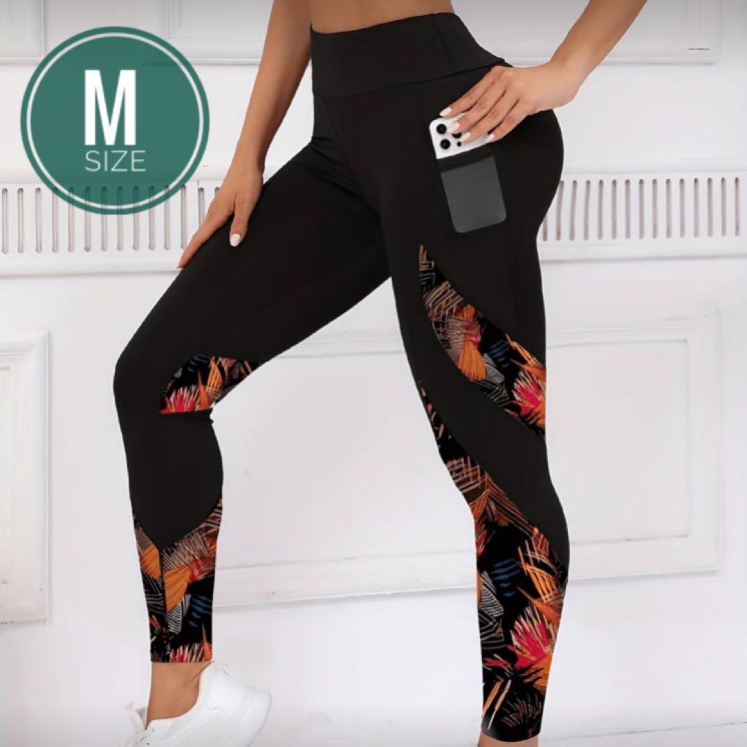 美尻・脚長ヨガウェア オレンジ レギンス スパッツ ピラティスウェア Mサイズ S-S3拍卖