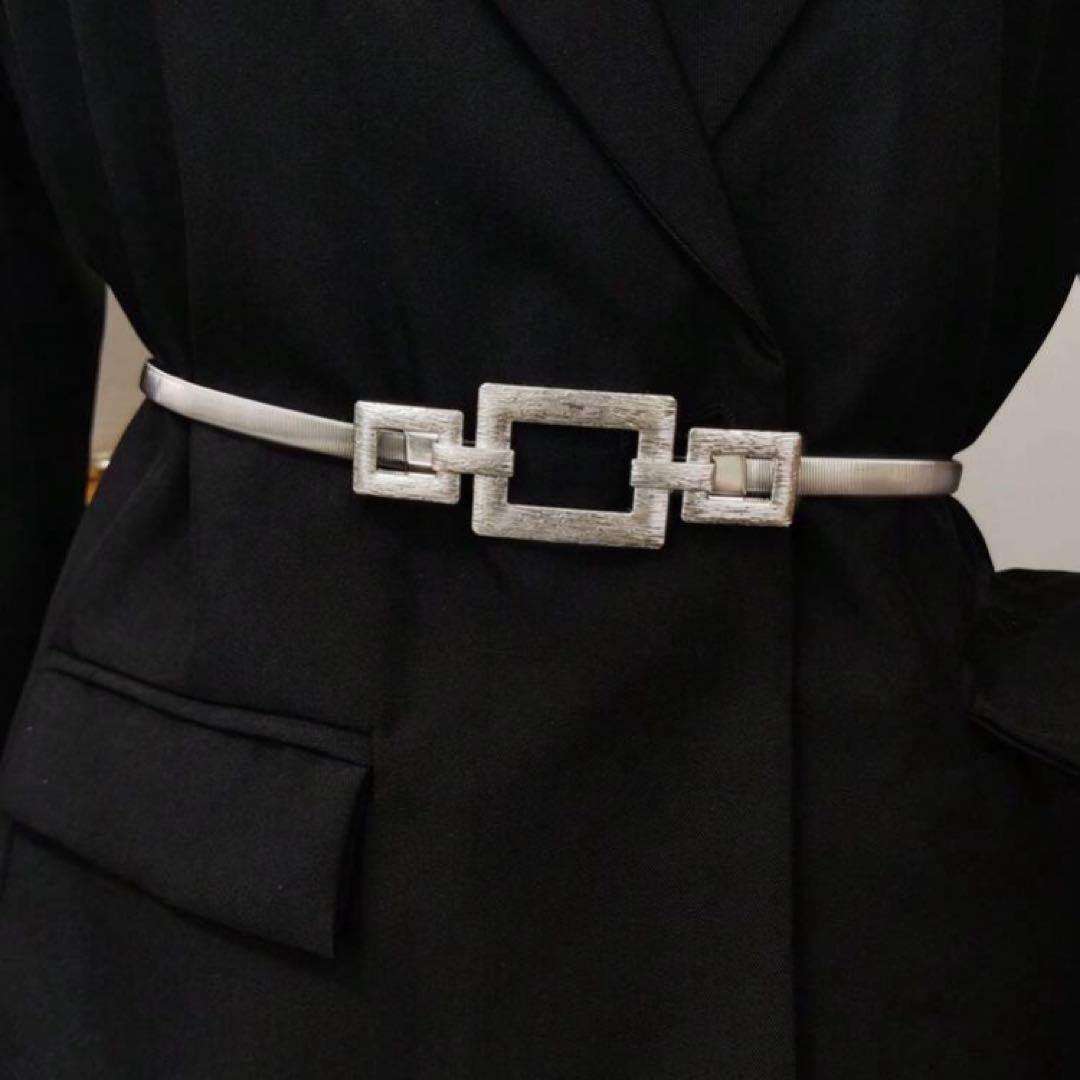 新作入荷☆レディース シルバー エラスティック メタル ウエストチェーンベルト拍卖