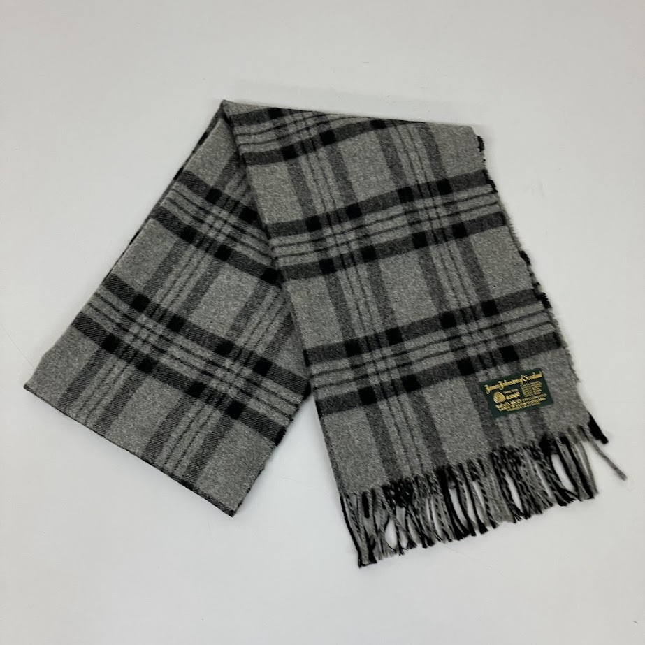 ★sz3318 James Johnston マフラー ジェームスジョンストン グレー&ブラック スコットランド ウール100% チェック 送料無料★拍卖
