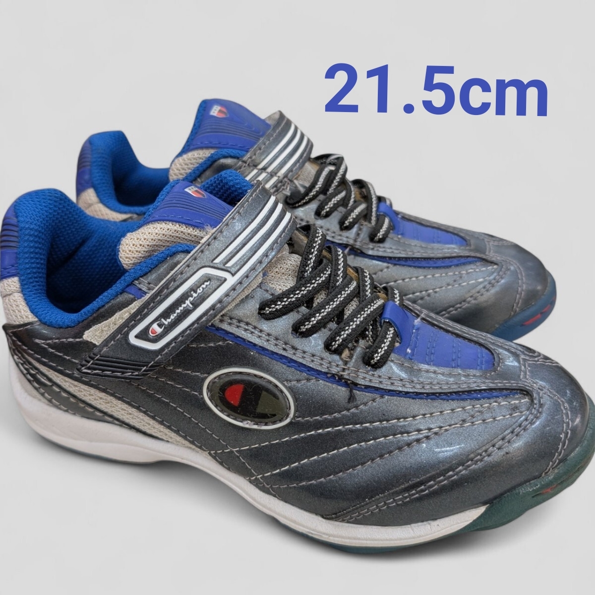 Champion チャンピオン キッズスニーカー ブルー グレ21.5cm【訳あり】拍卖