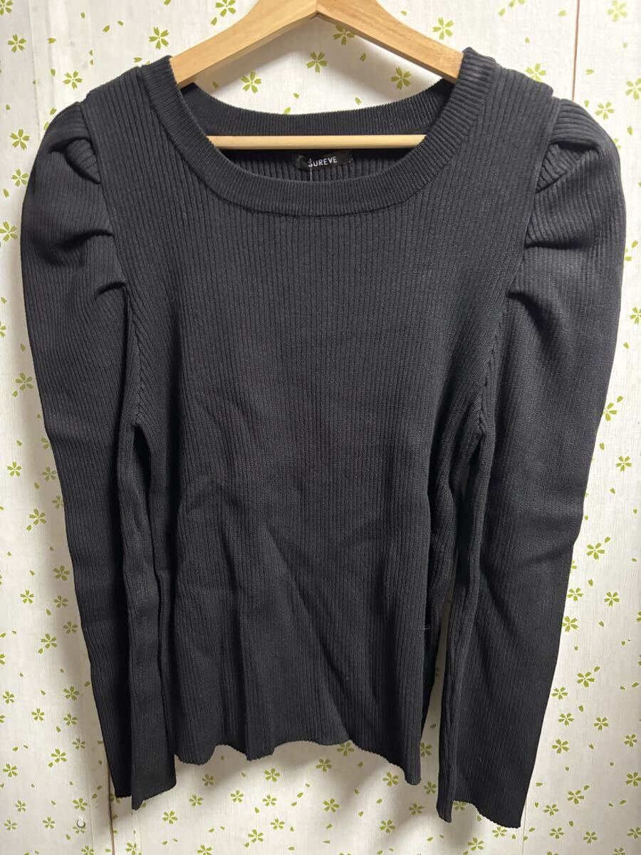 4Lサイズ リブ編み ブラック 長袖ニット ブラック 長袖 ニット 黒 リブニット拍卖