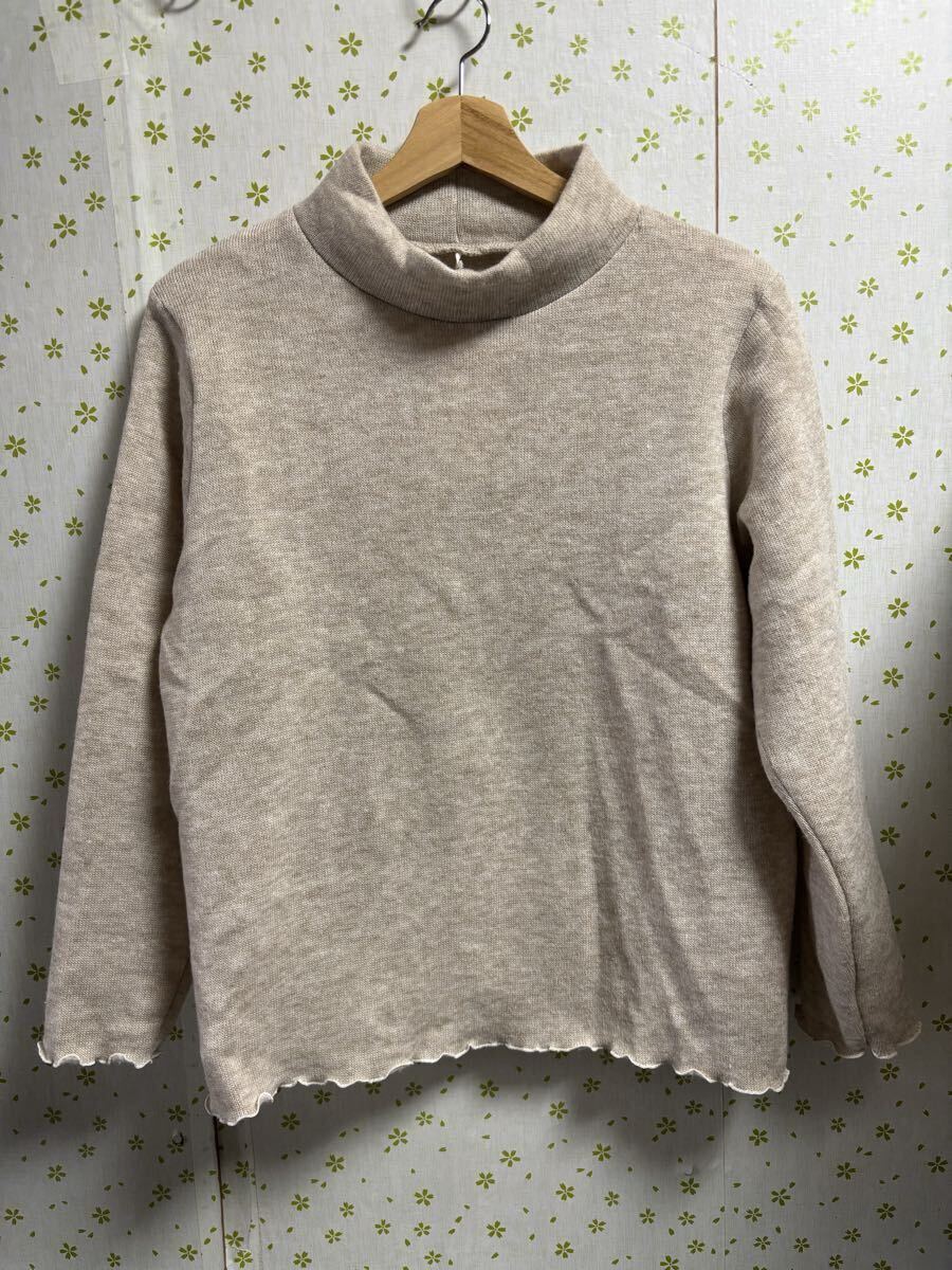 3Lサイズ ペールオレンジ タートルネック トップス タートルネック ニット 長袖 ハイネック カットソー トップス拍卖