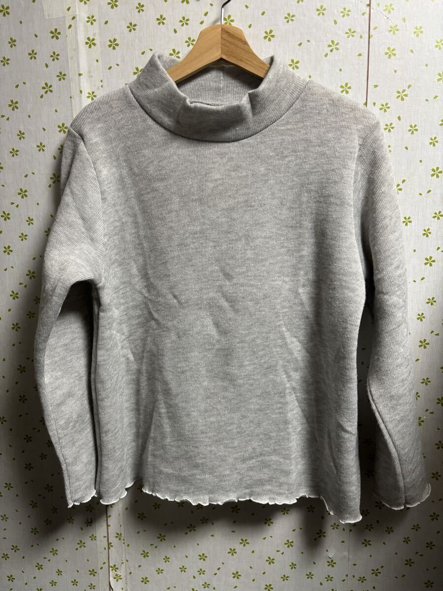 3Lサイズ グレー ハイネック フリル裾 トップス 長袖 グレー ハイネック ニット カットソー拍卖