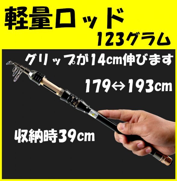 【軽量ロッド】最長193cm<軽量123グラム>収納時39cm!<もちろん新品・送料無料>拍卖
