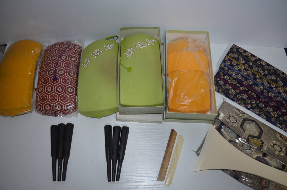 三味線道具 胴掛 撥 黒檀糸巻 等 色々8点セット拍卖