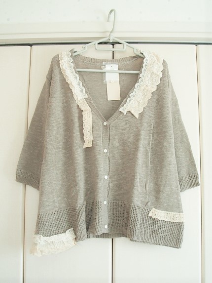 サマンサモスモス★綿麻レース付きカーディガン・ベージュ★タグ付き拍卖
