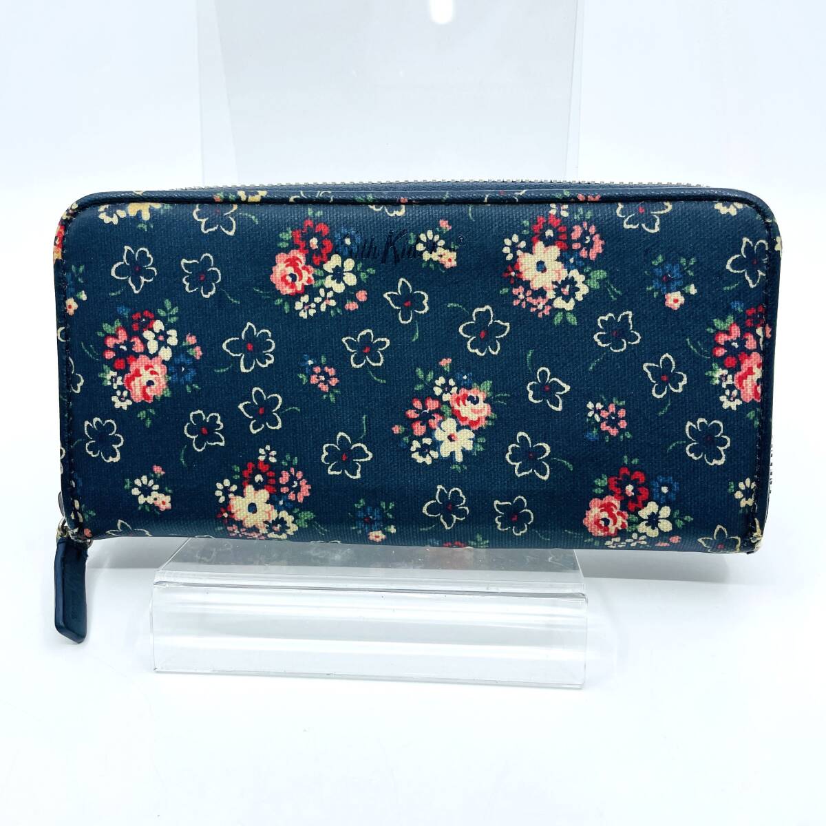 Cath Kidston キャスキッドソン 長財布 ラウンドファスナー PVC コットン 綿 ネイビー系 花柄 フラワー拍卖