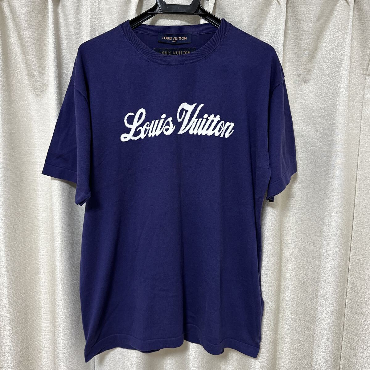 【美品】LOUIS VUITTON ルイヴィトン グラフィックロゴ ニット Tシャツ size L ブルー メンズ拍卖