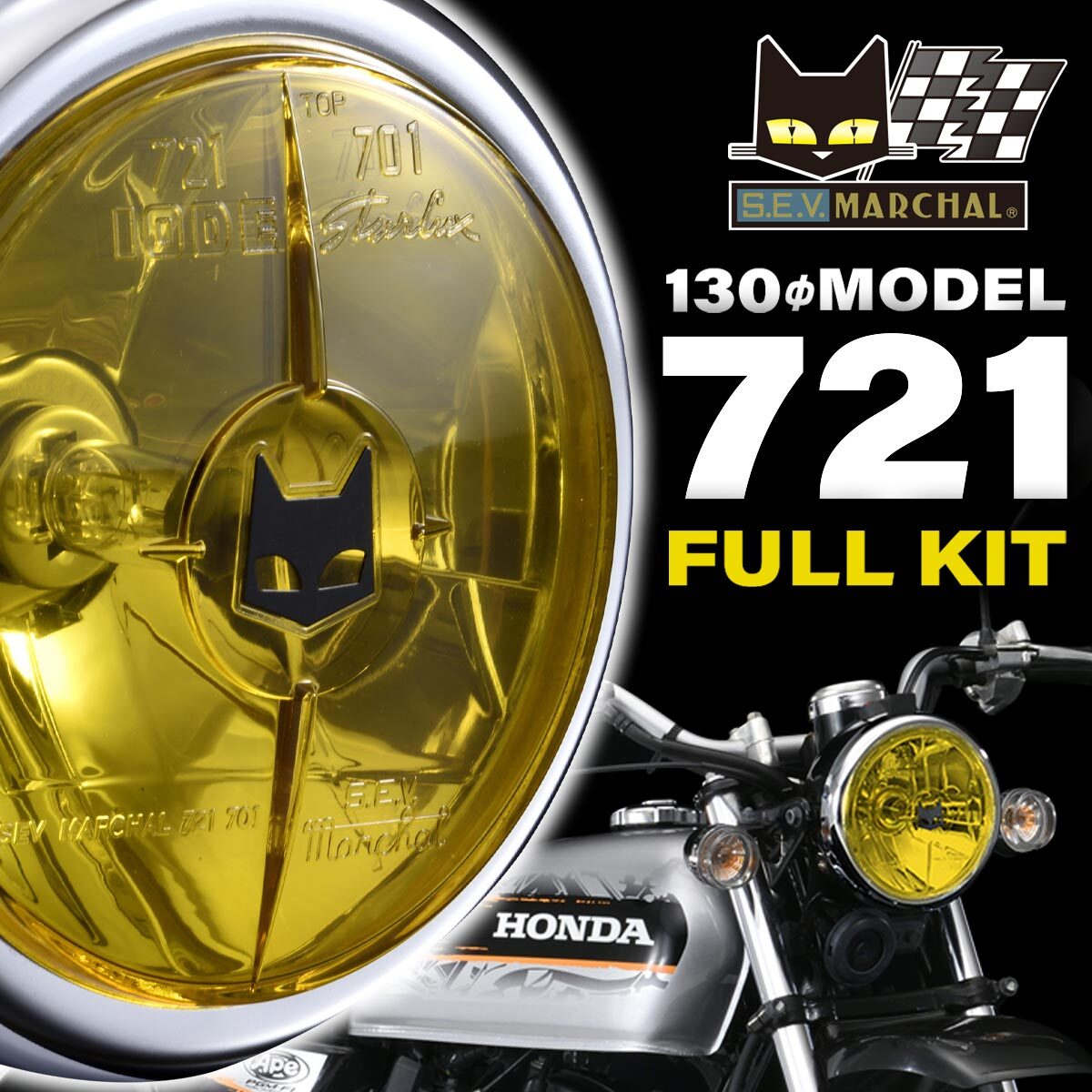 ホンダ モンキー/ゴリラ/エイプ適合 マーシャル721・701スタールクスフルキット イエローレンズ メッキケース 4ミニ用 800-8302拍卖