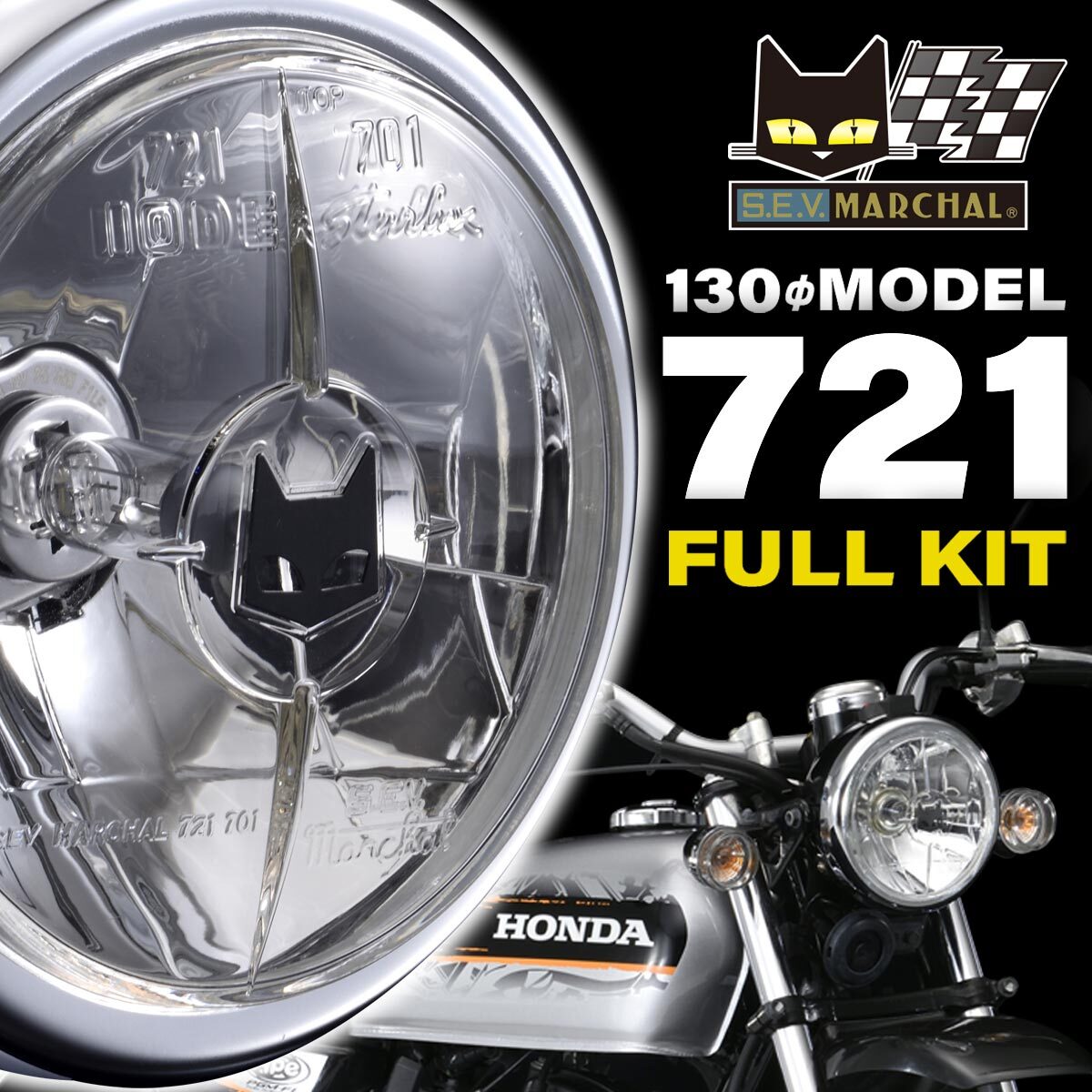 ホンダ モンキー/ゴリラ/エイプ適合 マーシャル721・701スタールクスフルキット クリアーレンズ メッキケース 4ミニ用 800-8304拍卖