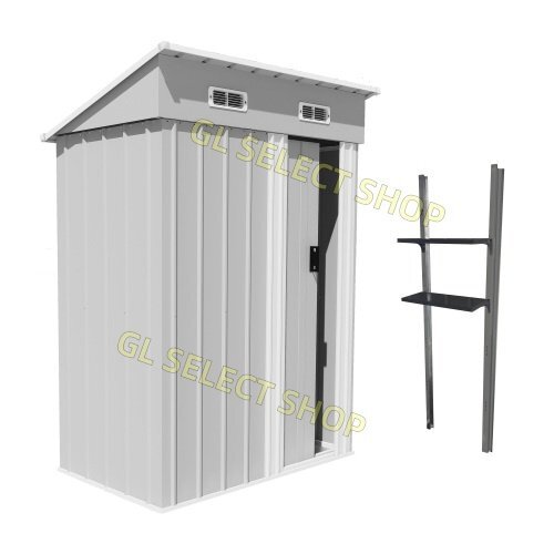 【可動棚付き】物置 屋外 スチール 床材補強フレーム付き 戸外収納庫 物置き おしゃれ 大型 防さび ベランダ 防水 ドア【グレーホワイト】拍卖