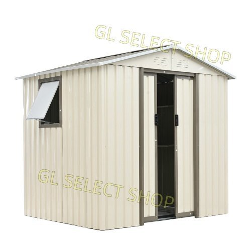 【可動棚&すべり出し窓付き】物置屋外 床材補強フレーム付き 物置き おしゃれ 防さび ベランダ ドア スチール物置【グレーホワイト】拍卖