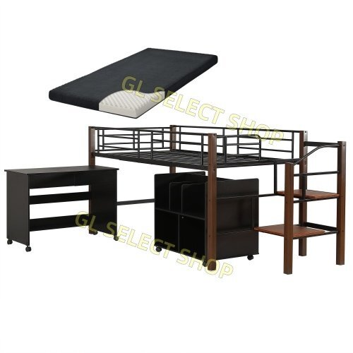 【マット付き】ロフトベッド パイプベッド シングル 耐荷重150kg ロフトベッドロータイプ 棚 収納 北欧風 大人 子供部屋 スチール 耐震拍卖