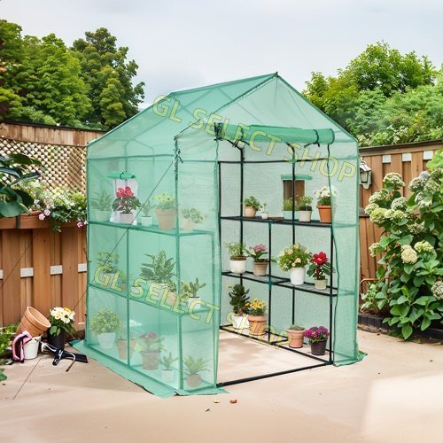 ビニール温室 大型 2枚カバー付き温室 左右2段 ベランダ 家庭菜園 ガーデンハウス フラワーハウス ラック ビニール カバー 組立式拍卖