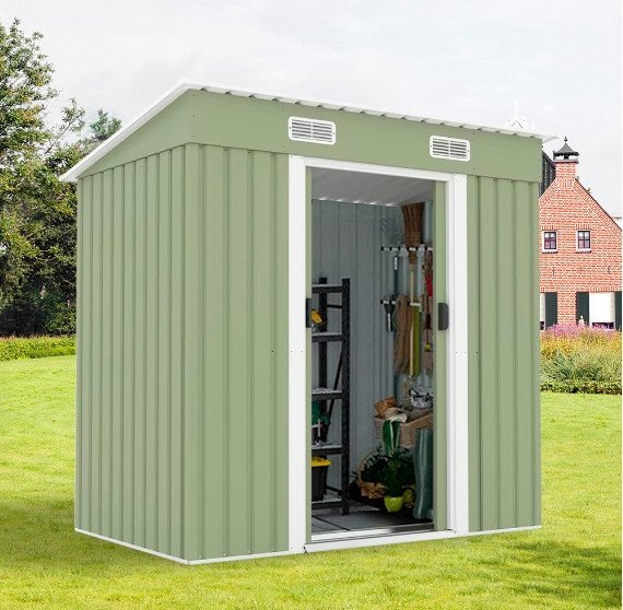 迅速配送・物置 屋外 大容量倉庫 戸外収納庫 防水/耐侯 収納可能 ガーデン/庭/田畑/農場 頑丈 スチール引き戸 補強フレーム付き 換気口付拍卖