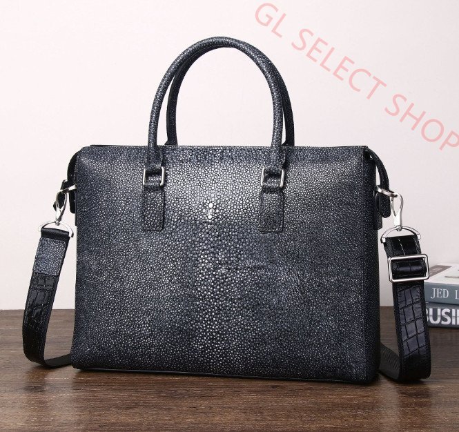 エイ革 スティングレー ガルーシャ 大容量 ビジネスバッグ メンズ ショルダーバッグ 書類バッグ A4/PC対応 ブリーフケース拍卖