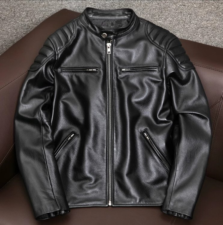 美品★肌触り最高*品質保証☆カウハイド シングル 革ジャン オートバイ/ライダース/レザー/フライトジャケット ブラック(T284)拍卖