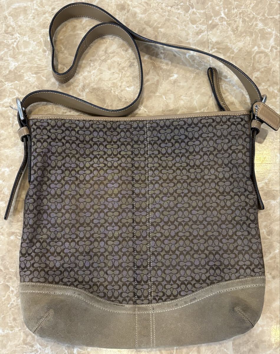 COACH コーチ ミニシグネチャー ブラウン 斜め掛け ショルダーバッグ キャンバス レザー バッグ 中古 拍卖