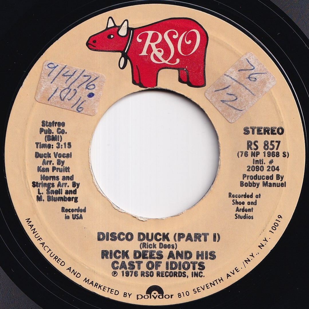 Rick Dees & His Cast Of Idiots Disco Duck RSO US RS 857 212674 SOUL DISCO ソウル ディスコ レコード 7インチ 45拍卖
