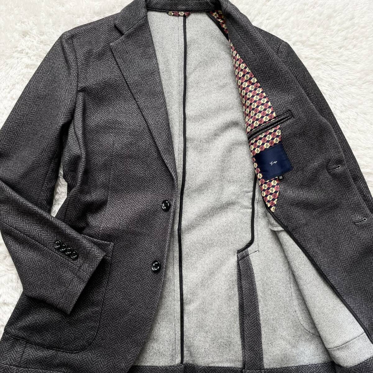 未使用級/Lサイズ■g-stage ジーステージ ヘリンボーン テーラードジャケット ストレッチ ダウン フェザー 48 グレー メンズ アンコン 秋冬拍卖