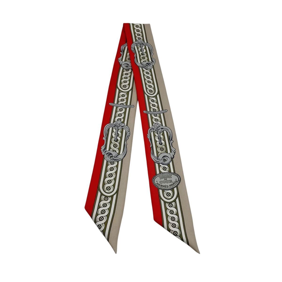【美品】エルメス HERMES ツイリー ブリッド ドゥ クール Brides de cour スカーフ ツイリースカーフ ベージュ レッド拍卖