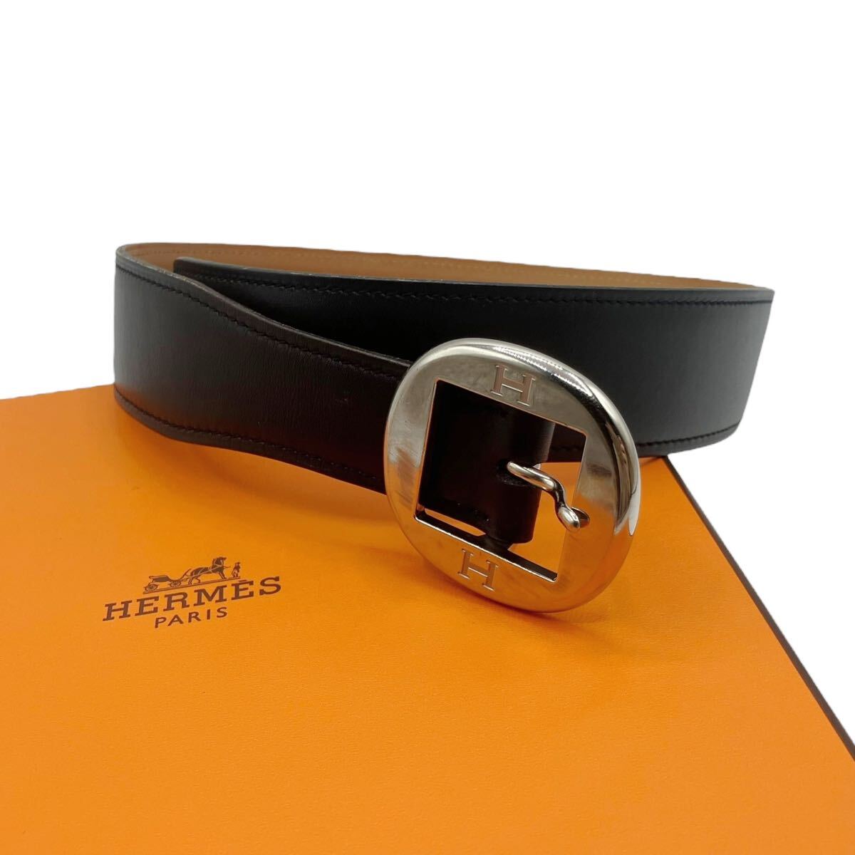 【良品】エルメス HERMES ベルト 70 Hロゴ ブラック シルバー金具 ヴィンテージ レディース拍卖