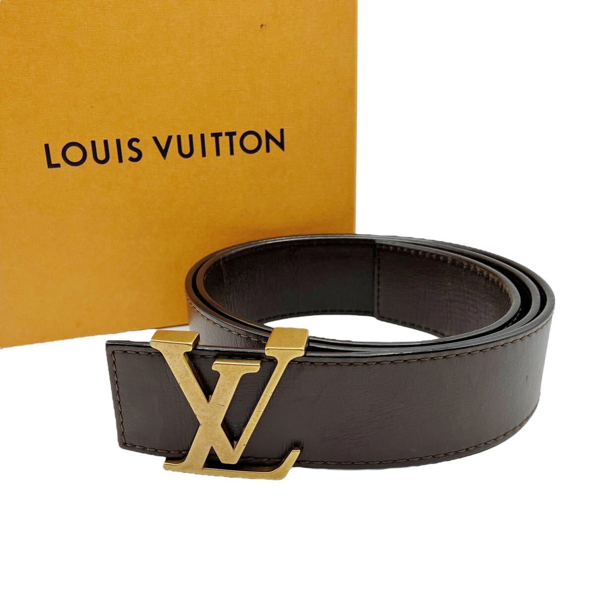 【美品】ルイヴィトン LOUIS VUITTON ベルト M6902 ユタ サンチュール LVイニシャル 40MM 85/34 ダークブラウン ゴールド金具 メンズ拍卖