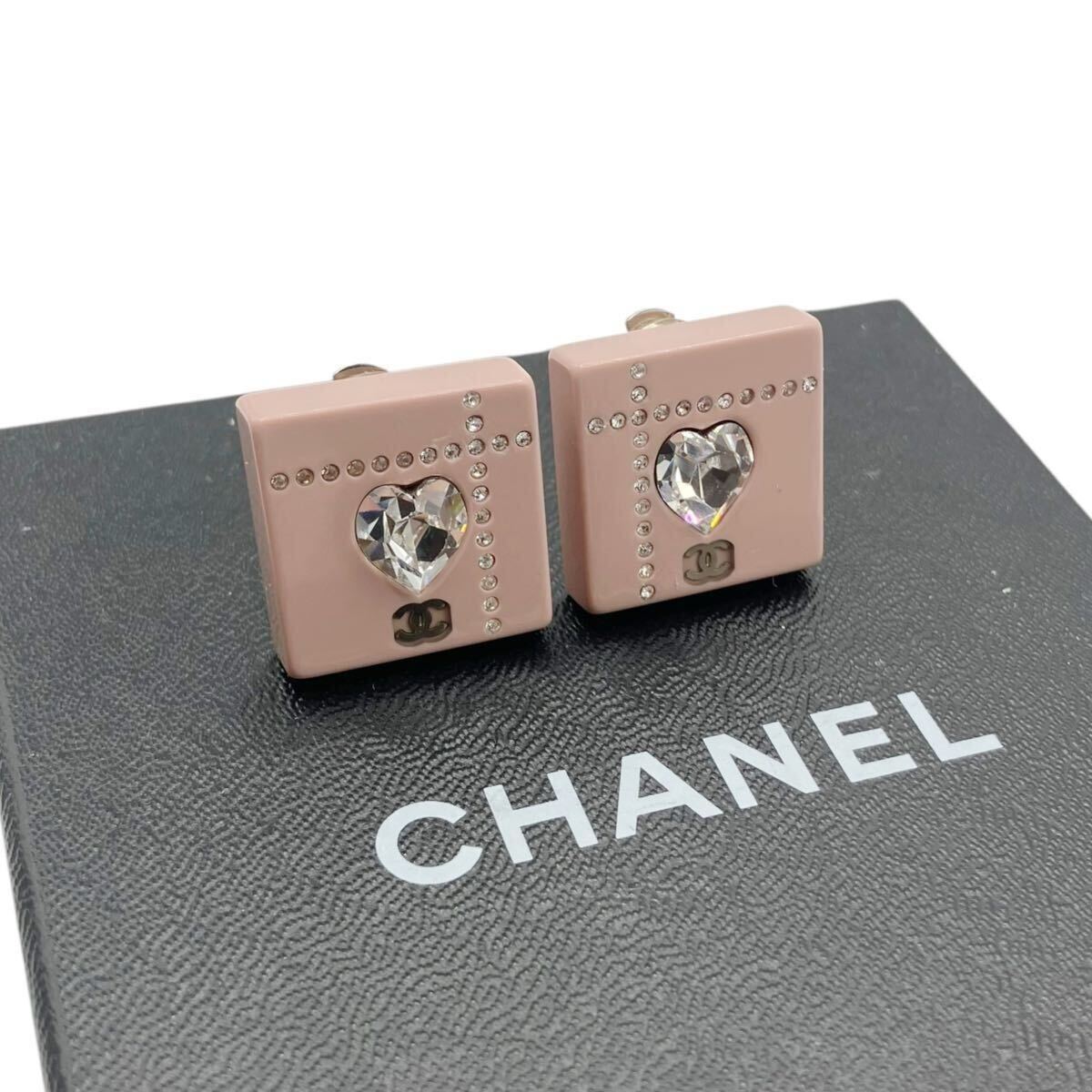 【美品】シャネル CHANEL 04A ココマーク ラインストーン ハート スクエア イヤリング ピンク拍卖
