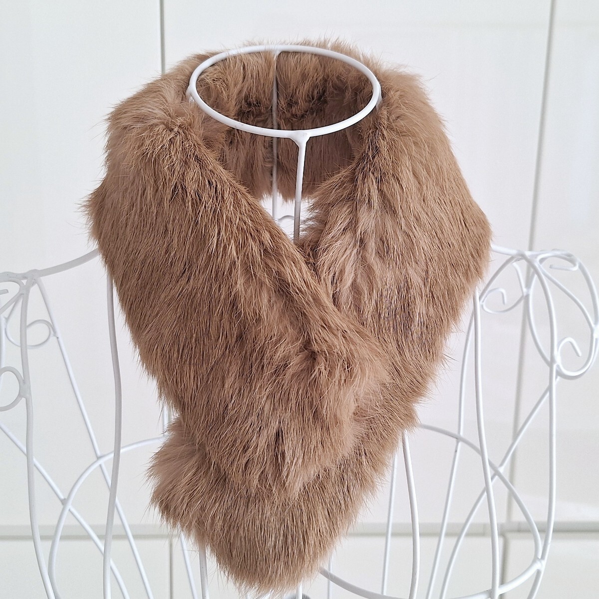 ◆美品◆リアルファー◆ベージュ◆ラビット◆ ティペット◆マフラー◆拍卖