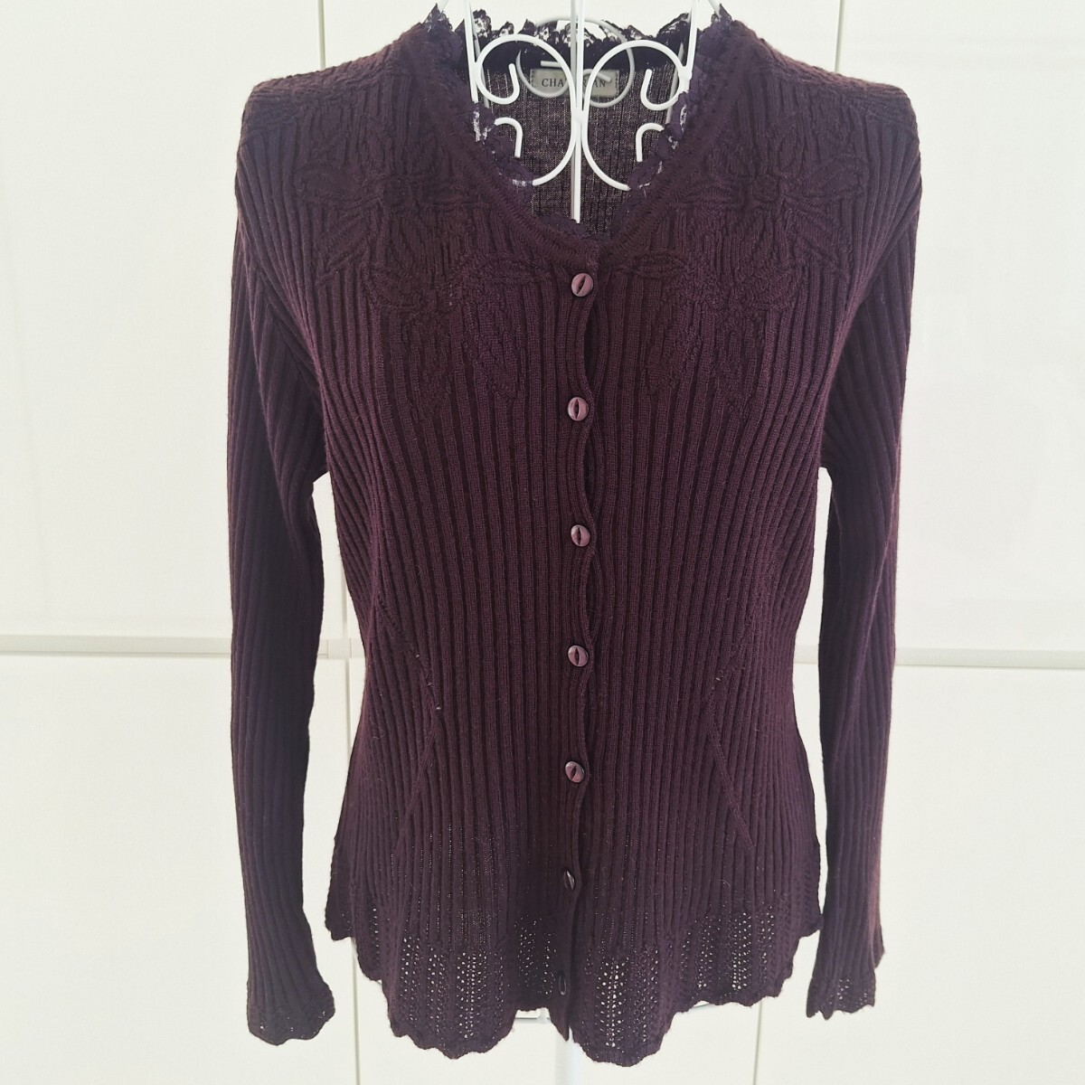 ◆美品◆CHADORIAN◆ボルドー◆リブニット◆カーディガン◆M~L◆拍卖