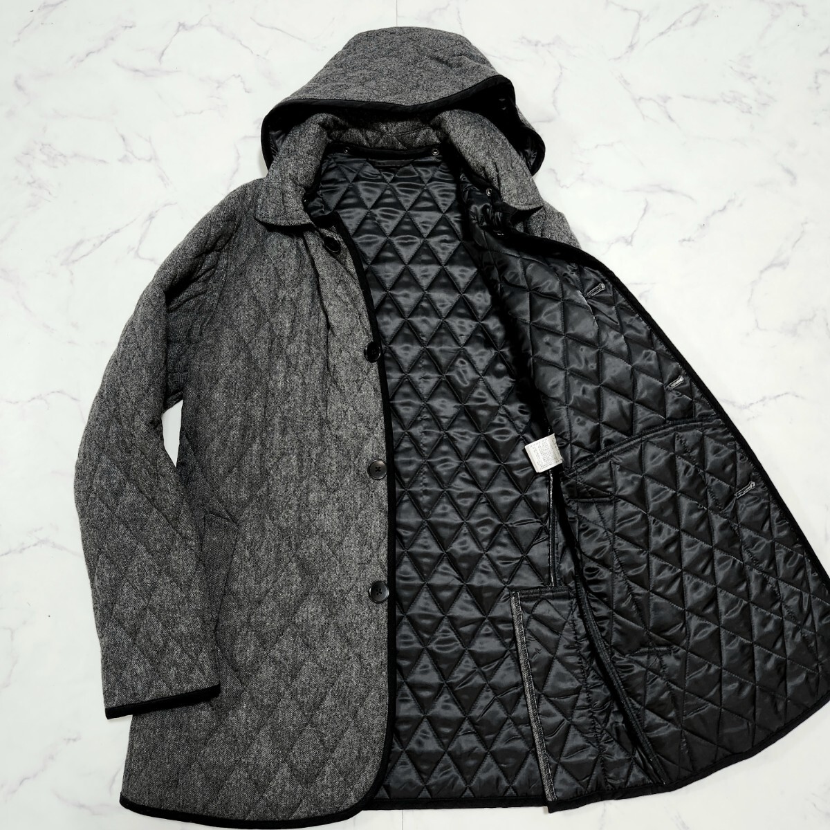 Lサイズ/ツィード調☆ユナイテッドアローズ A Day in the Life キルティングコート 中綿 ジャケット フード着脱可 グレー UNITED ARROWS拍卖