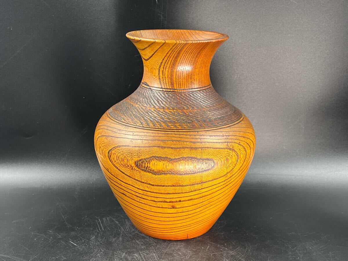 木彫 花瓶 木製 一本掘 花器 インテリア【博圓】高20.7cm拍卖